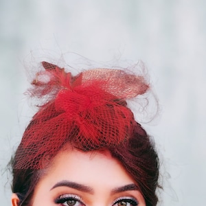 CARTIER fascinator french hat head top red mesh luxury royal superb vintage royal