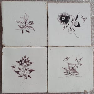 4x MANGANESE dutch 18th Delft build in tiles, tilefield, field of tiles tegelveld 13 x 13 cm tegel for  build-in or frame antique authentic