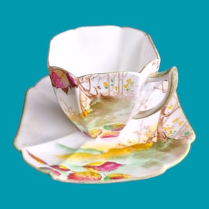 SHELLEY england Queen Anne autumn leaves  bone china  kop en schotel cup and saucer handpainted porcelain numbered signed, ca 1920&#39;s antique