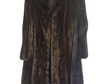 Abrigo de piel de visón vintage de los años 70, marrón oscuro, de lujo, fabricado en Alemania, para mujer, talla L
