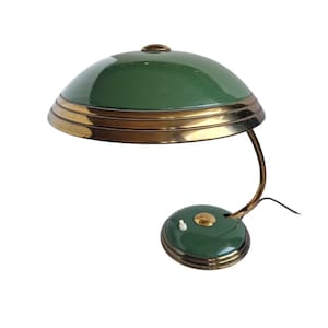 Bauhaus Brass and Metal Table Lamp by HELO LIGHTS, Germany, STILNOVO, Danish Modern Art Deco estate in British racing green, superbe quality