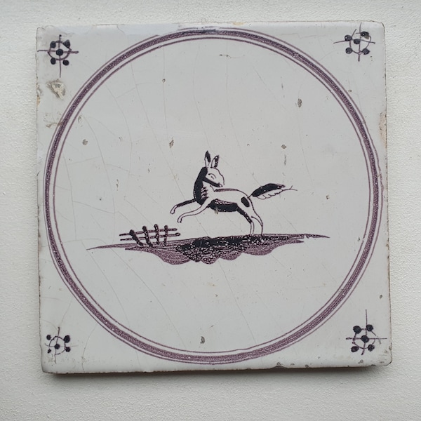 Antique Dutch tiles with an fox 18th antique dutch delft manganese circle tile 18th century springer circle tiles