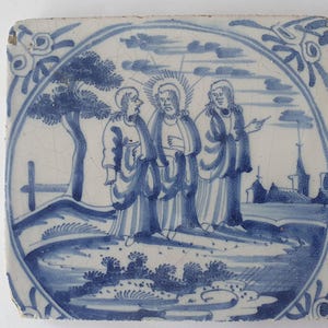 This antique Delft tile depicts the Biblical scene , antique dutch delft blue tile bible  around 1780