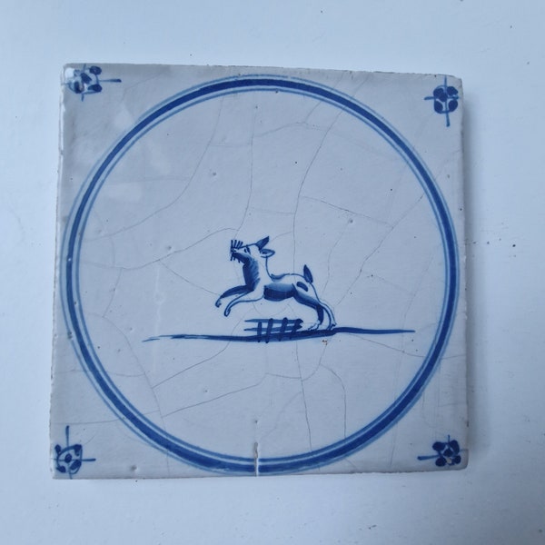 18th antique dutch delft circle tile 18th century fox blue delft tile