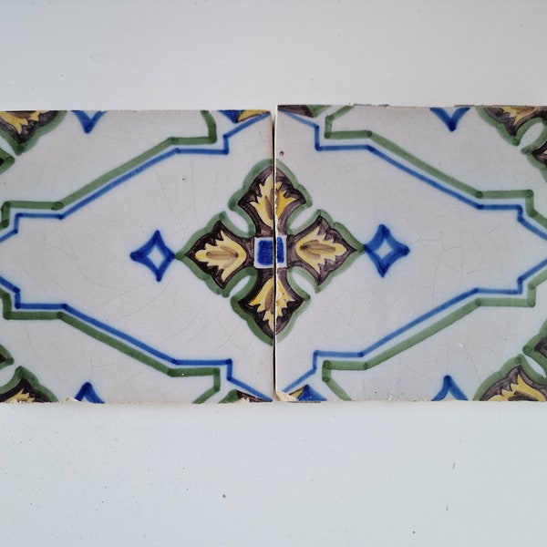 19th century Antique Dutch ornament Tile polychrome pair of tiles ornament tiles