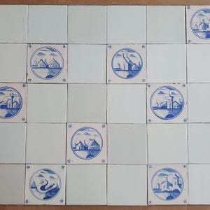 40x Delft tiles, landscape theme, 18th  circletile Dutch White build in tilefield field  13x13 cm build-in, perfect mix w. Handmade white