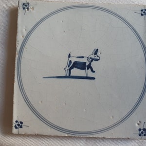 18th antique dutch delft circle tile 18th century hare blue delft tile dog TEGEL cirkeltegel image 2