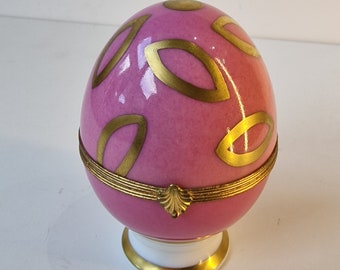 アンティーク リモージュ磁器製卵型ジュエリーボックス：レイノー社製