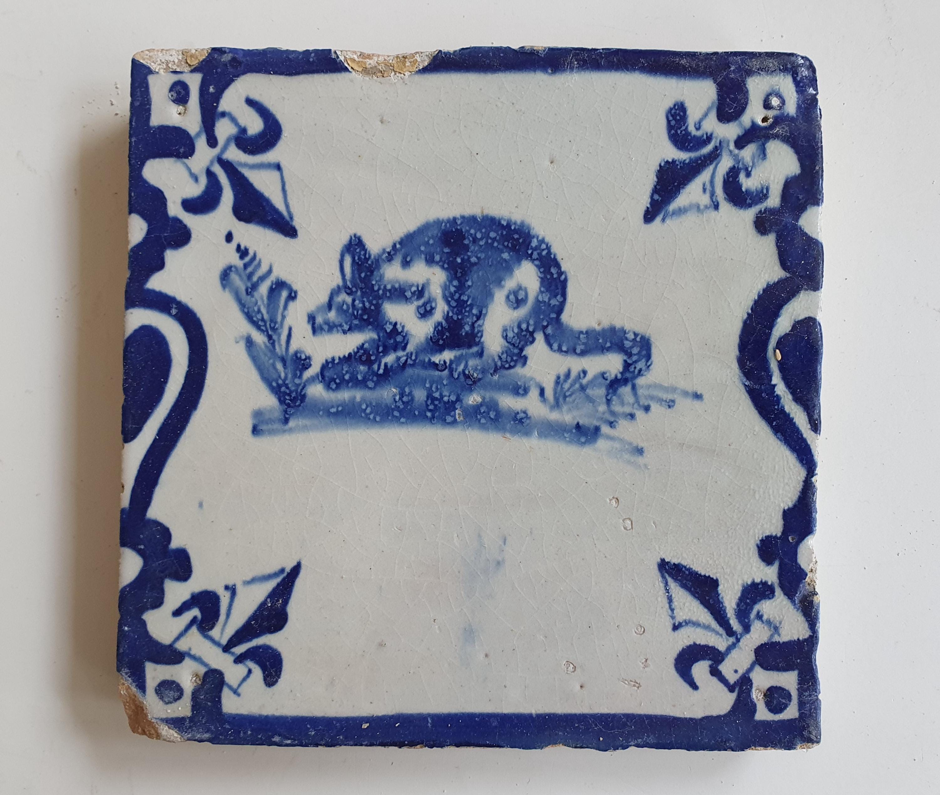 アンティークオランダデルフトタイル – ネズミモチーフ、1640年 - Etsy