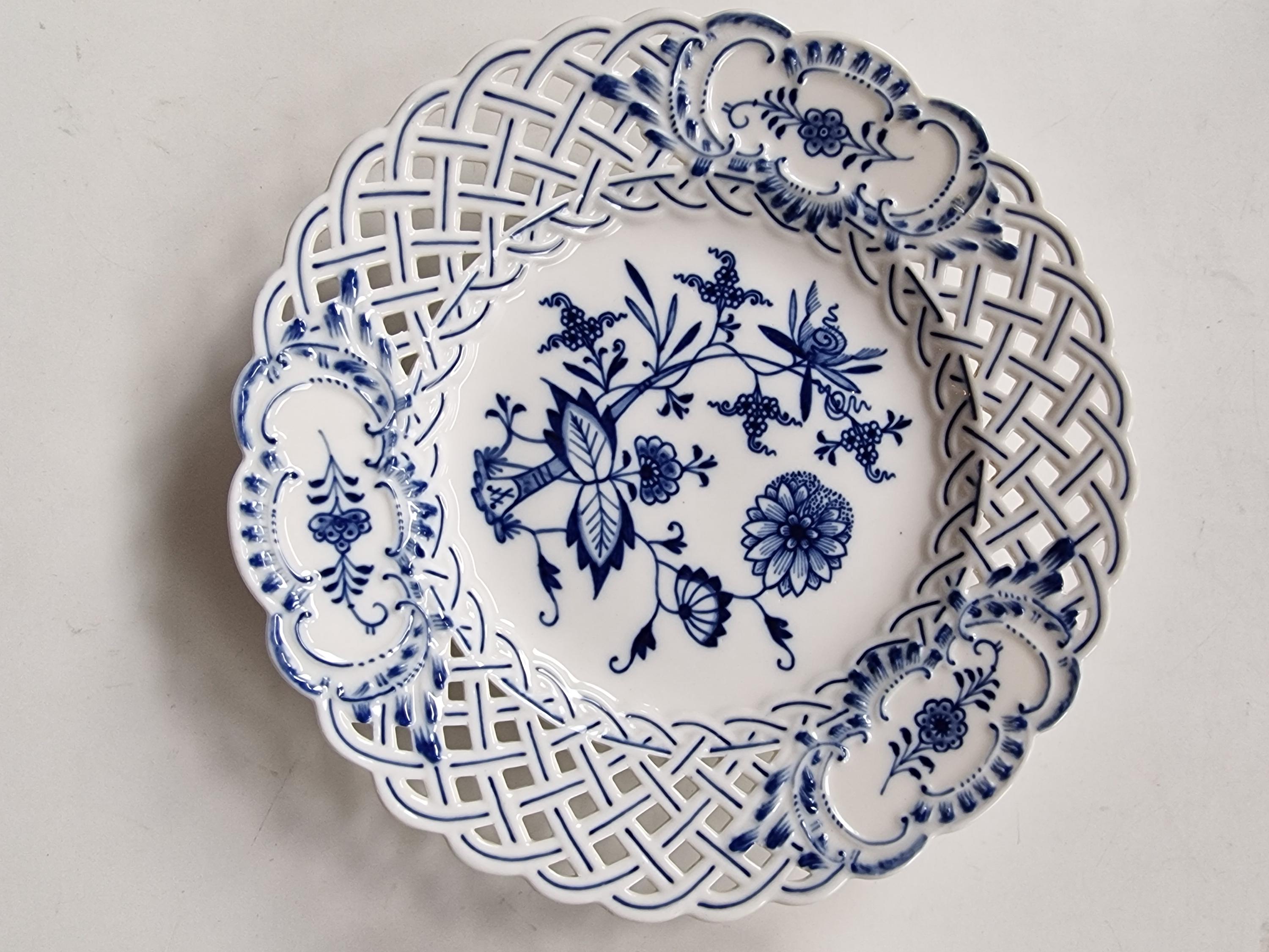 マイセン ドイツ コバルトブルー プレート 2 枚 透かし彫り 磁器