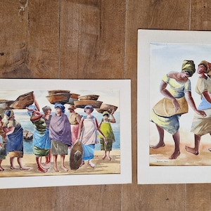 Philip Morland Amonoo Ghana, Dancing Maids, aquarel 2 x 1981, stunning!