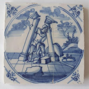 This antique Delft tile depicts the Biblical scene , antique dutch delft blue tile bible  around 1780