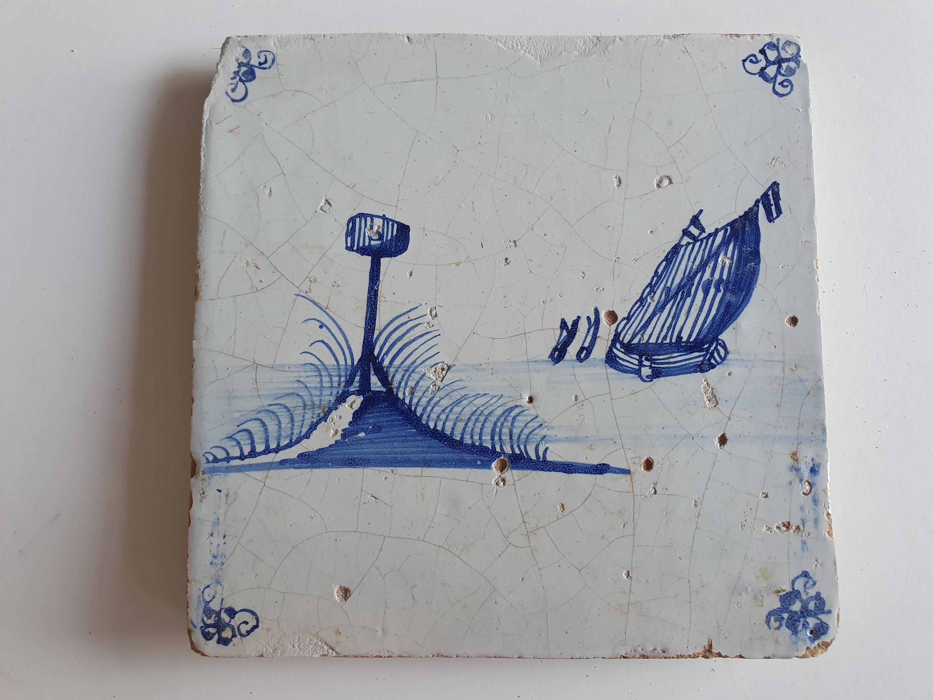 17世紀のデルフトタイル、オランダの風景画、コレクターズアイテムの