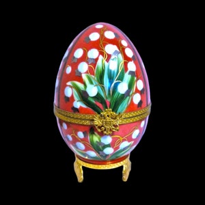 XL Fabergé egg, rare Collector item, Lily of the valley, handpainted porcelain, sterling silver, 24 k gold gild faberge