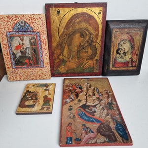Heiligenbilder Set, 20er Jahre Replik, beidseitig je 1x Mutter Maria mit Kind,