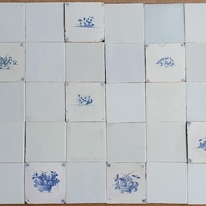 40x Delft tiles, , 9 x18th  tiles with 31 x  Dutch White build in tilefield field  13x13 cm build-in, perfect mix w. Handmade white