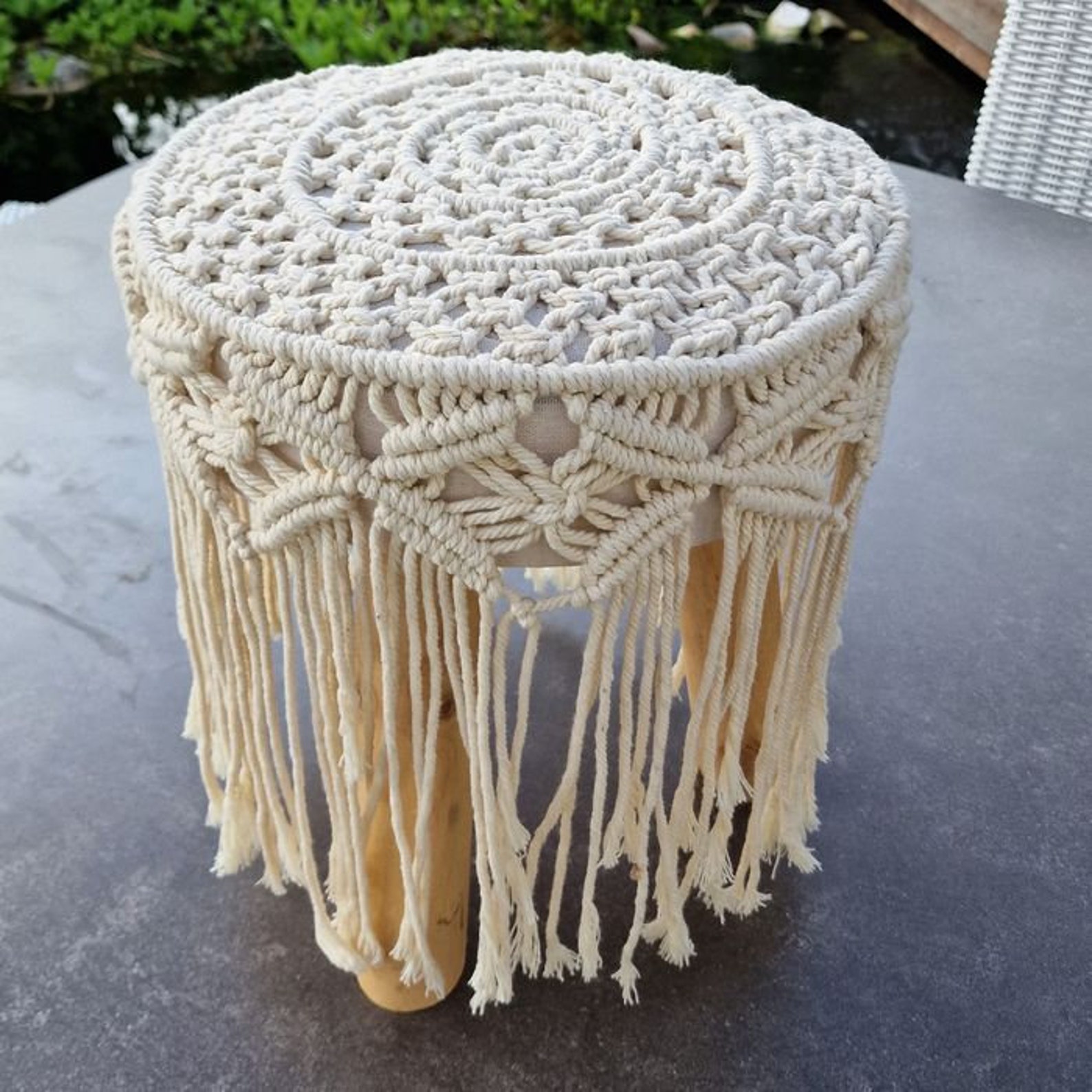 Atmosphera Bijzet krukje model Macrame - naturel - D32 x H42 cm - Jouw