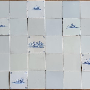 40x Delft tiles, , 8 x17th  tiles with 32 x  Dutch White build in tilefield field  13x13 cm build-in, perfect mix w. Handmade white