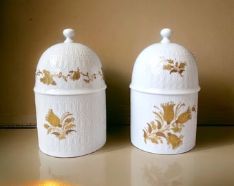 a pair of Vintage Bjorn Wiinblad Rosenthal Studio-linie Romanze Box with Domed Lid - Gold Plated Hand Painted porcelain