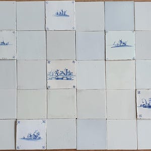 40x Delft tiles, landscape theme, 8 x17th  32 x Dutch White build in tilefield field  13x13 cm build-in, perfect mix w. Handmade white