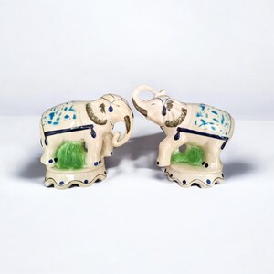 antique pair of handpainted Delft elephants, mark AF, polychrome old  Dutch figures circus, ceramic elephants, olifanten, ca 1900