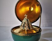 Fabergé egg, rare Collector item, Christmas egg with crystals christmas tree, handpainted porcelain, sterling silver, 24 k gold gild