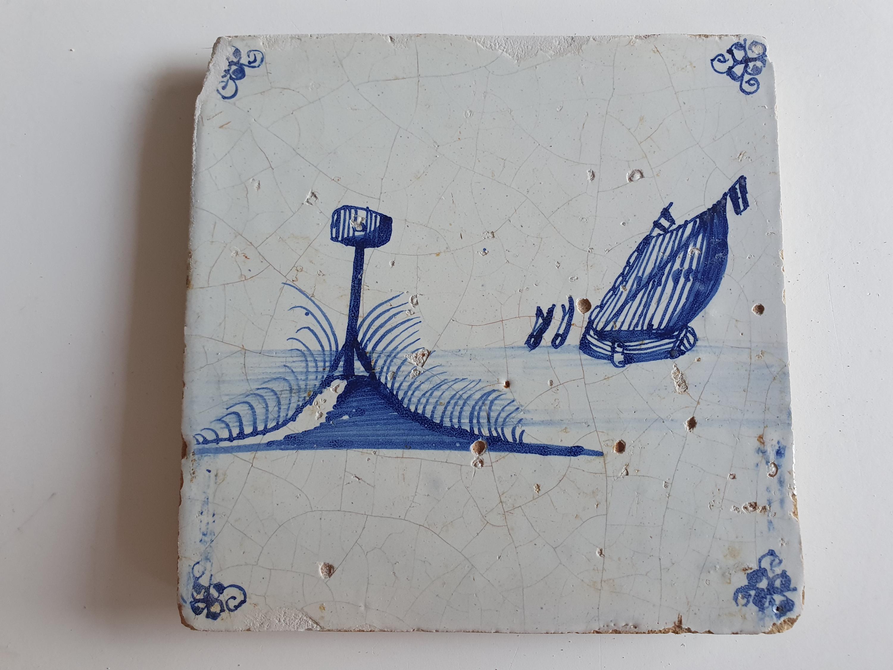 17世紀のデルフトタイル、オランダの風景画、コレクターズアイテムの