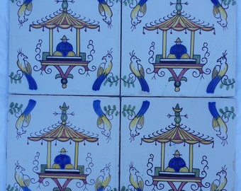 Rare Makkum Tile Set, Dutch Chinoise Polychrome, 19th Century