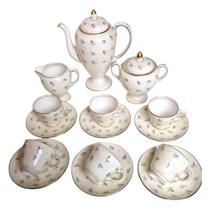 WEDGWOOD lentetheeservies creamware, Wedgwood of Etruria, 1920, Joshua Wedgwood, Chinees patroon, antiek ZELDZAAM. Theepotkopjes, 6 stuks