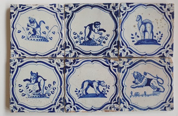 アンティークデルフトタイル 6枚 – 17世紀の動物モチーフ - Etsy 日本