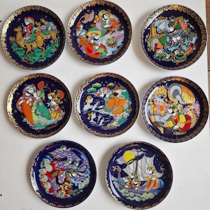 8x Bjørn Wiinblad Rosenthal Studio Line sindbad de zeeman Scandinavische Deens Modern verguld handgeschilderd ouverture bord schotel zeldzaam