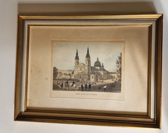 Antieke ingekleurde gravure fulda germany, ingelijst, framed