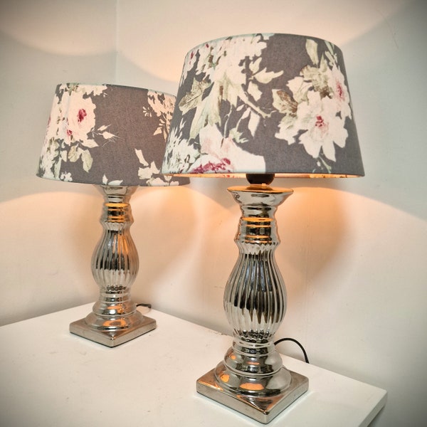 Paar Luxe Feyona Mansion tafellampen maison tafellampen, Belgium designer luxury estate pair of lamps silver