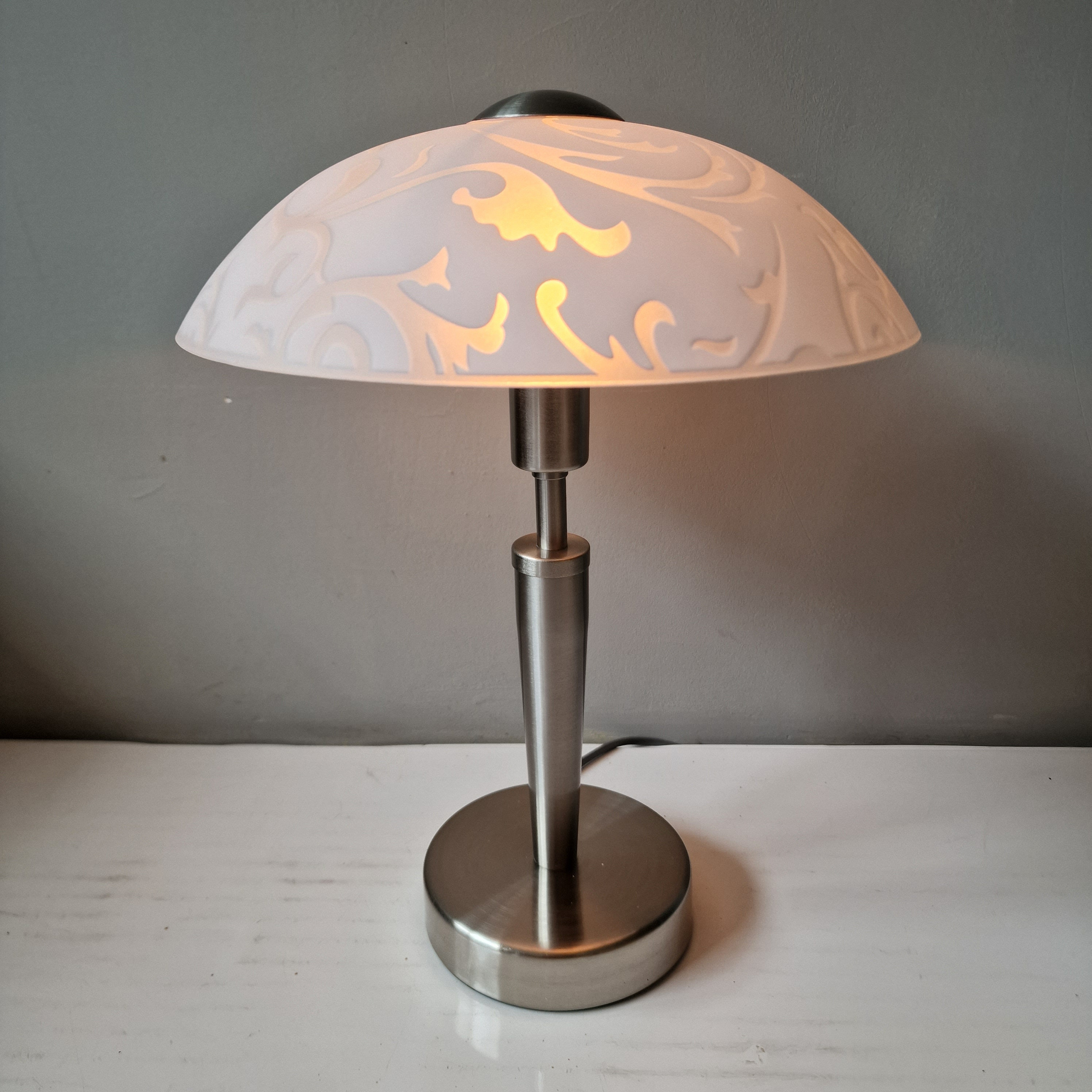 Beringstraat domein Arrangement Tafellamp Mushroom Chrome Milkglass Touch Lamp Tablelamp - Etsy