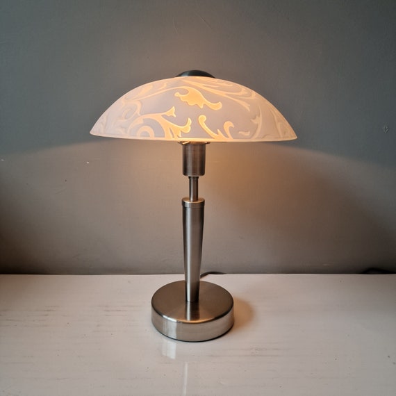 uitglijden Schrikken Intens Tafellamp Mushroom Chrome Milkglass Touch Lamp Tablelamp - Etsy