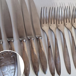 CHRISTOFLE , Antique  cutlery set, coat of arms, knight R Lyon noble, most wanted aristocratic, 19th knives forks french