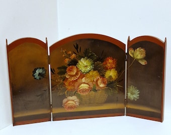 tafelscherm room divider hand painted oil painting on wood panel antique nobel screen
