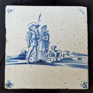 17th Dutch Tile large depiction Antieke tegel met een prachtig tafereel, schilderij tegel -  delft blue holland tile, Pytr Grauda style