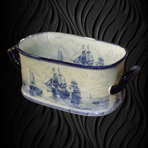 Meissen Germany XL Large Planter Jardiniere Cachepot midcentury, crossed sword and makers mark R.B. boat ship sailboat