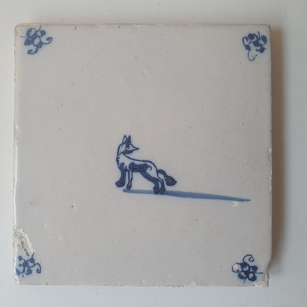 17th antique dutch delft  tile 17th century hare blue delft tile fox TEGEL