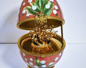 XL Fabergé egg, rare Collector item, Lilly of the valley, handpainted porcelain, sterling silver, 24 k gold gild faberge
