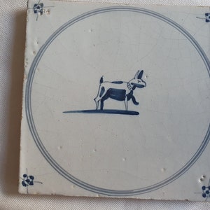 18th antique dutch delft circle tile 18th century hare blue delft tile dog TEGEL cirkeltegel image 3