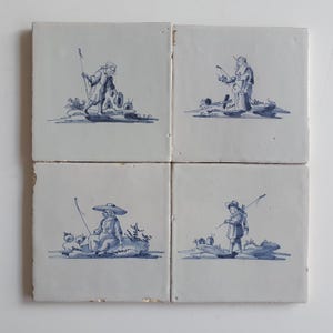 4 x dutch 17th  antique holland Delft build-in tiles tilefield field tegelveld inbouw,   13x13 cm tiles