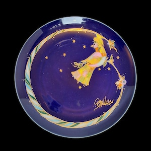 Bjorn Wiinblad - Rosenthal Studio-linie - cobalt deep plate dish schaal - kobalt Gold Plated Hand Painted porcelain bord plate, rare