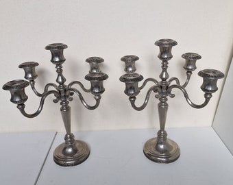 grandeur old candelstick pair, stel prachtige grote antieke  5 armige kandelaars old candelholders, large, super qualitiy classic  table