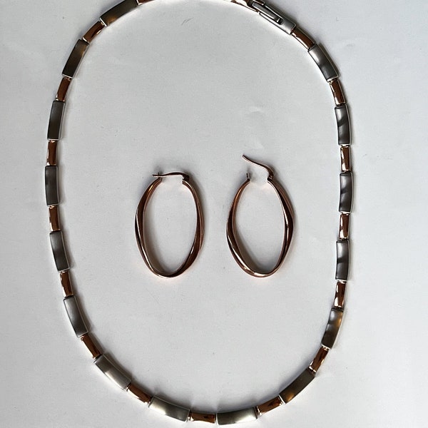 Moderne minimalistische  sieradenset design jewelry high quality steel zilver en rose
