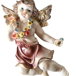 Old cherub angel wall figur, ornament vintage  Ca 1940, putoptie engel polychrome celluloid