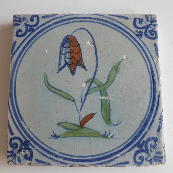 17世紀 オランダ 鳥の絵柄のデルフトタイル アンティーク