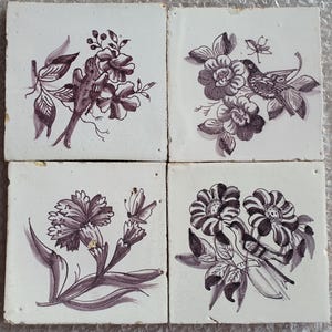 4x MANGANESE dutch 18th Delft build in tiles, tilefield, field of tiles tegelveld 13 x 13 cm tegel for  build-in or frame antique authentic