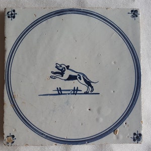 18th antique dutch delft circle tile 18th century hare blue delft tile dog TEGEL cirkeltegel image 1